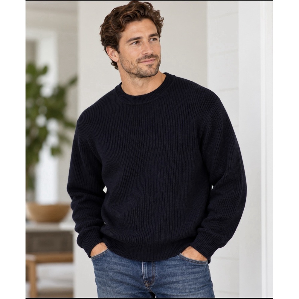 Theory Lamar Crew X Merino Wool Sweater Mens XXL Navy Blue Ribbed Knit